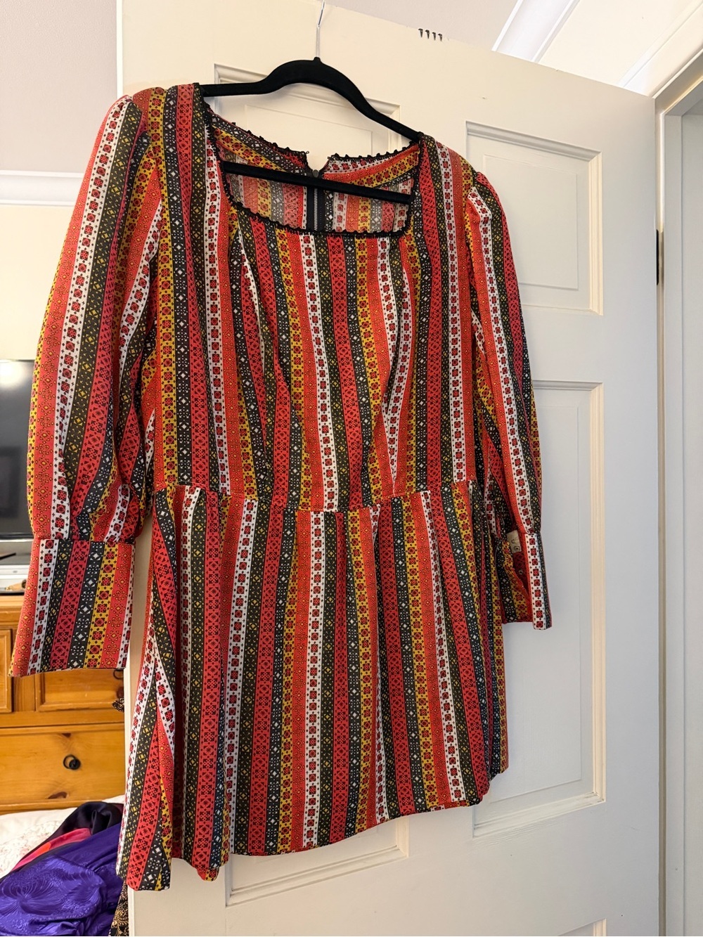 Vintage Red Black Yellow Striped Mini Dress